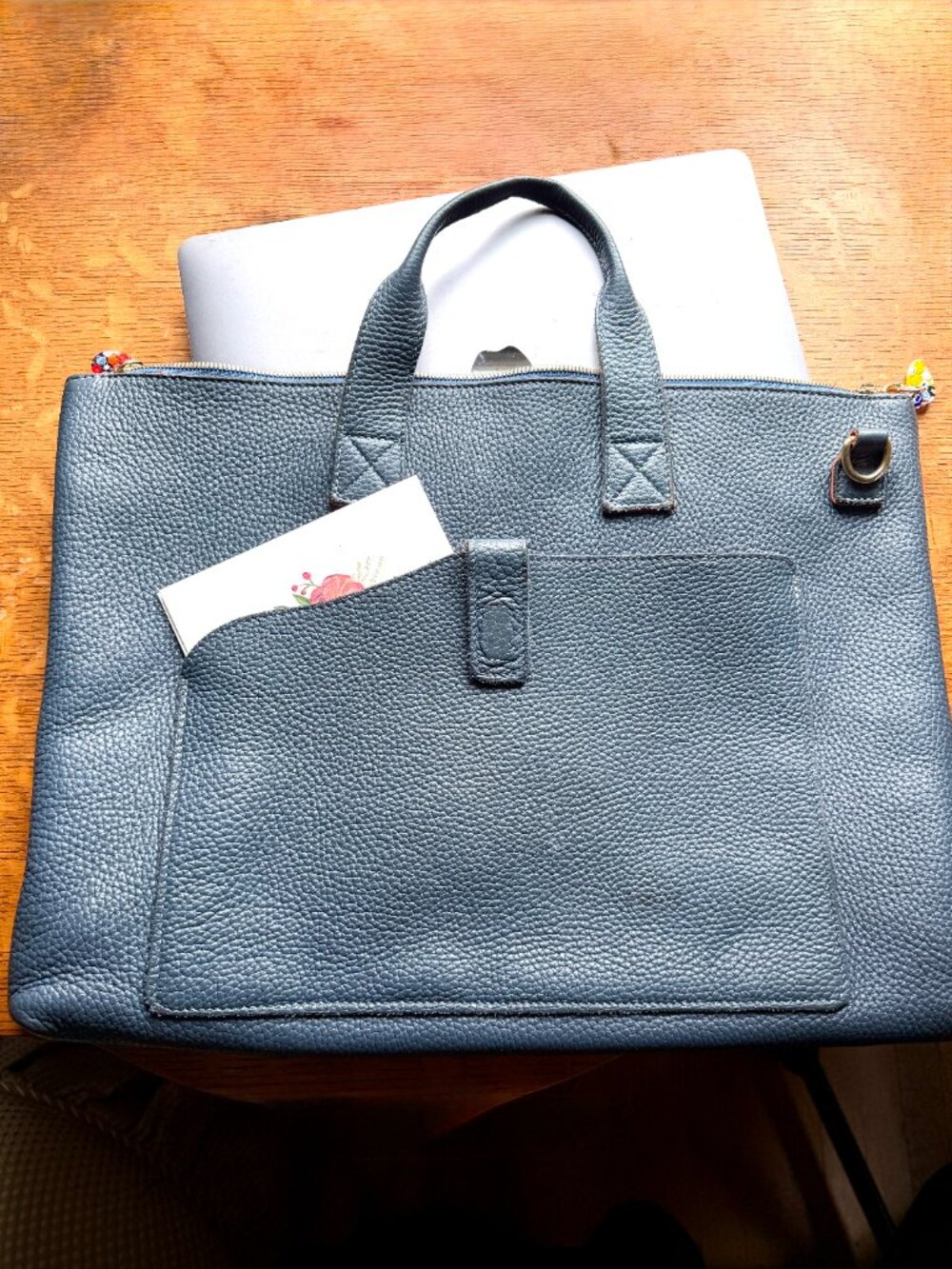 TERRIDA Luxury Travel Bag  - Leather Laptop Tote with Orange Trim - Picture 3 of 5
